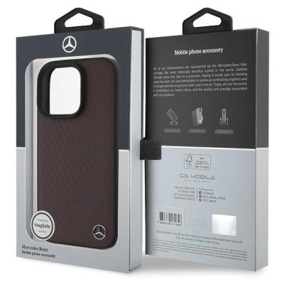 8. Etui Mercedes MB Wood Imitation Leather MagSafe na iPhone 16 Pro - czerwone