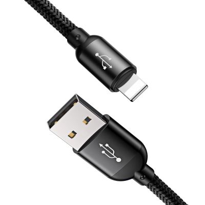 4. Kabel Baseus Three Primary Colors 3w1 USB-A - micro USB / Lightning / USB-C 3.5A 0,3 m - czarny