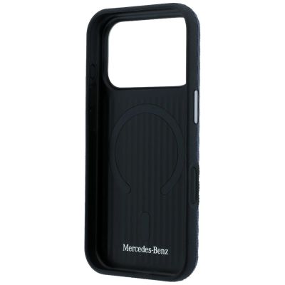 7. Etui Mercedes Leather Semi Wrap Wood Effect MagSafe na iPhone 17 Pro - granatowe
