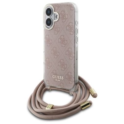 6. Etui Guess Crossbody Cord 4G Print na iPhone 16 - różowe
