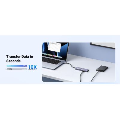 7. Ugreen Wielofunkcyjny HUB 5w1 USB-C  - HDMI 1.4 / 3 x USB-A / USB-C PD 100W CM511 - szary