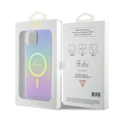 8. Etui Guess IML Iridescent MagSafe do iPhone 15 - fioletowe