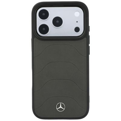 3. Etui Mercedes Leather Mesh with Bow Line MagSafe na iPhone 18 Pro Max / 17 Pro Max - ciemnoszare