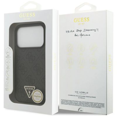 8. Etui Guess Leather 4G Triangle Strass MagSafe na iPhone 18 Pro / 17 Pro - czarne