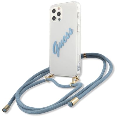 2. Etui Guess Script Vintage na iPhone 12 / iPhone 12 Pro - niebieskie