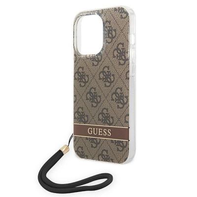 5. Etui Guess 4G Print Strap na iPhone 14 Pro - brązowe