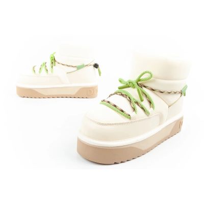 8. Buty śniegowce damskie zimowe D.Franklin modne futerko ocieplane botki beżowe zielone