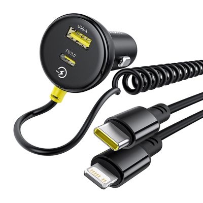 2. Ładowarka samochodowa Baseus Circular 60W USB-A + USB-C z wbudowanym kablem Lightning + USB-C 1,4 m - czarna