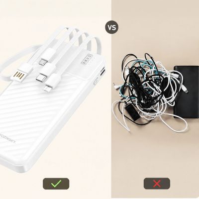 5. Powerbank Wozinsky W11-W 10000mAh 10W z wbudowanymi kablami i latarką - biały