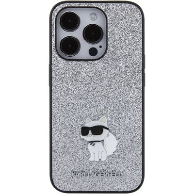 3. Etui Karl Lagerfeld Fixed Glitter Choupette Logo Metal Pin do iPhone 15 Pro Max - srebrne