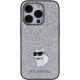 3. Etui Karl Lagerfeld Fixed Glitter Choupette Logo Metal Pin do iPhone 15 Pro Max - srebrne