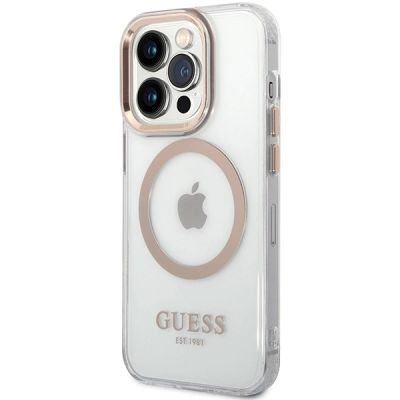 2. Etui Guess Metal Outline MagSafe na iPhone 15 Pro - złote