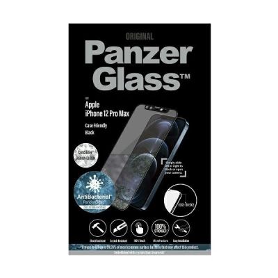 3. Szkło PanzerGlass E2E Microfracture antybakteryjne z osłoną aparatu z kryształem Swarovsky na iPhone 12 Pro Max - z czarną ramką