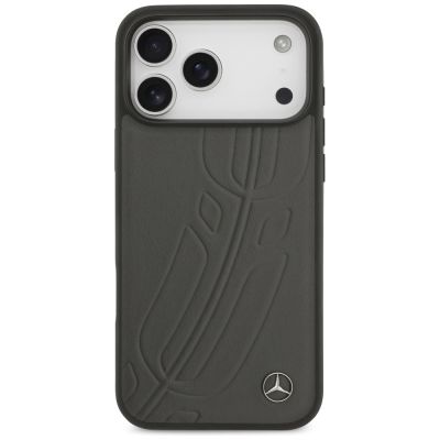 3. Etui Mercedes Leather Large Laurel Leave MagSafe na iPhone 17 Pro Max - czarno-szary