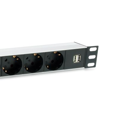 3. Equip 333315 rozdzielacz zasilania PDU 7 x gniazdo sieciowe 1U Czarny, Srebrny