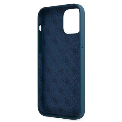 7. Etui Guess Metal Logo Script na iPhone 12 mini - niebieskie