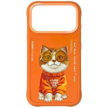 Etui Nimmy Glasses Cool Cat na iPhone 17 Pro - pomarańczowe