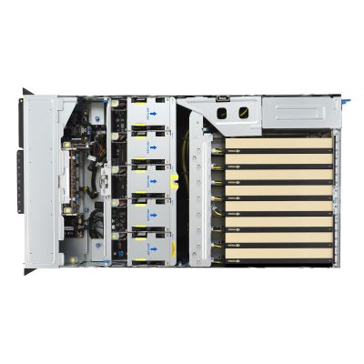 13. Platforma Asus Rack (4U) ESC8000A-E13X AMD EPYC 9005 (8xNVMe, 2xM.2, 2x10Gbe, 8xQSFP, IPMI, R3200W)
