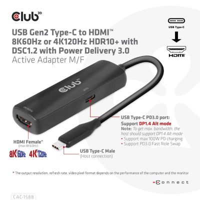 6. CLUB3D CAC-1588 adapter kablowy 0,17 m USB Type-C HDMI Czarny
