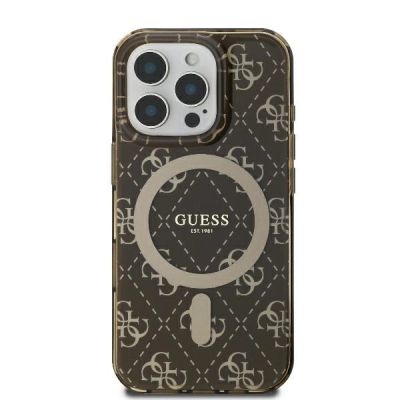 3. Etui Guess IML 4G Background MagSafe na iPhone 16 Pro - brązowe