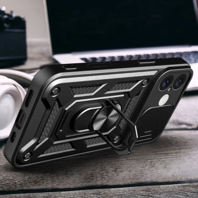 6. Etui Hybrid Armor Camshield na iPhone 16 Plus pancerne z osłoną na aparat z podstawką - czarne