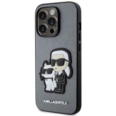 2. Etui Karl Lagerfeld Saffiano Karl & Choupette na iPhone 14 Pro 6- srebrne