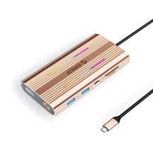Stacja dokująca USB-C Orico XDR 12w1 RGB USB-A USB-C 2x HDMI 4K 60 Hz DisplayPort 4K 60 Hz RJ45 Gigabit PD 100 W czytnik kart SD i microSD - różowo-złota
