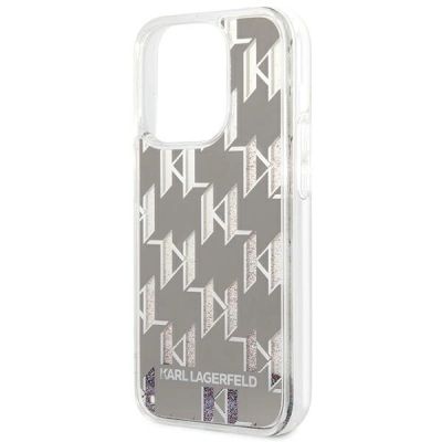 6. Etui Karl Lagerfeld Liquid Glitter Monogram na iPhone 14 Pro - srebrne