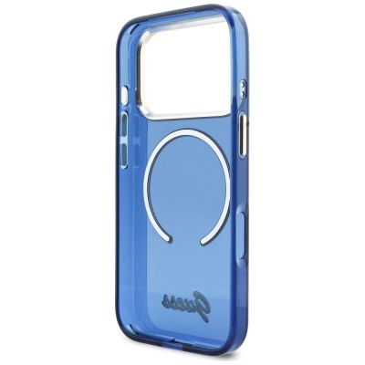 7. Etui Guess IML Script Metal MagSafe na iPhone 17 Pro Max - niebieskie