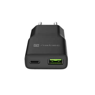 8. NATEC ŁADOWARKA SIECIOWA RIBERA GAN SLIM 1X USB-A + 1X USB-C 20W CZARNA