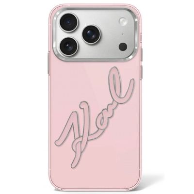 Etui Karl Lagerfeld IML Big Signature Resin Metal Frame na iPhone 17 Pro / 18 Pro - różowe