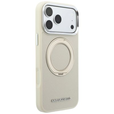 4. Etui Karl Lagerfeld Ring Stand 360 Saffiano Classic Logo MagSafe na iPhone 18 Pro Max / 17 Pro Max - beżowe
