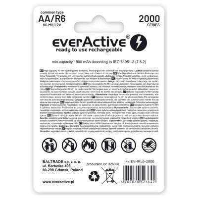2. Zestaw akumulatorków everActive EVHRL6-2000 (2000mAh ; Ni-MH)