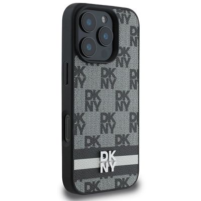 4. Etui DKNY Checkered Pattern & Printed Stripes na iPhone 16 Pro - czarne