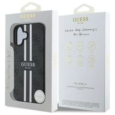 8. Etui Guess 4G Printed Stripes MagSafe na iPhone 16 - czarne