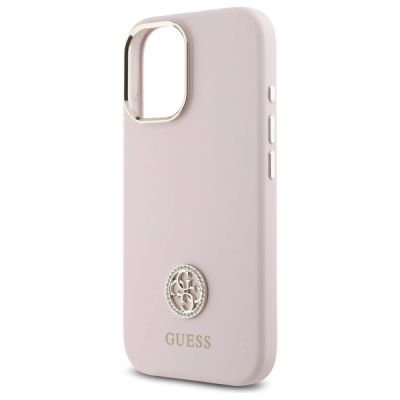 6. Etui Guess Silicone Logo Strass 4G na iPhone 16 - jasnoróżowe