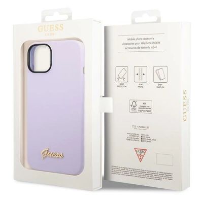 8. Etui Guess Silicone Vintage Gold Logo na iPhone 14 / 15 Plus - fioletowe