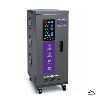 Qoltec Trójfazowy stabilizator napięcia AVR MULTIPROTECTION |10kVA | Dokładność ± 3% | Serwomotor 3F | LCD | Expert Line