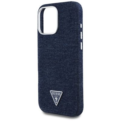 6. Etui Guess Denim Triangle Logo MagSafe na iPhone 16 Pro - niebieskie