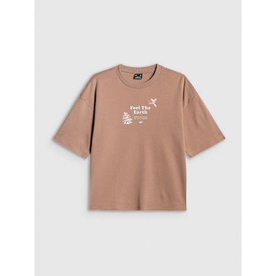 5. T-shirt regular z nadrukiem damski 4F 4FRSS26TTSHF3704-83S