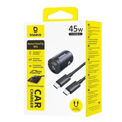 7. Ładowarka samochodowa Baseus PrimeTrip VP2 45W USB-C z kablem 60W USB-C do USB-C 1m - czarna