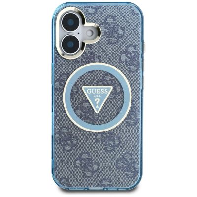 3. Etui Guess IML Metal Glitter 4G Circle Triangle MagSafe na iPhone 16 - niebieskie