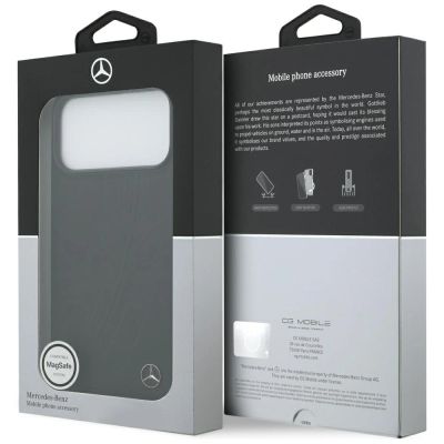 8. Etui Mercedes Leather Large Laurel Leave MagSafe na iPhone 17 Pro Max - czarne