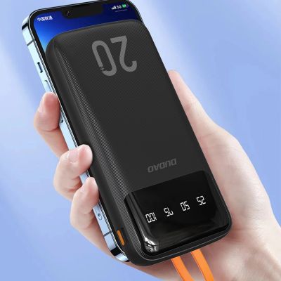 4. Dudao pojemny powerbank z 4 wbudowanymi kablami 20000mAh USB Typ C + micro USB + Lightning + USB-A (wejście) - czarny (Dudao K6Pro+)