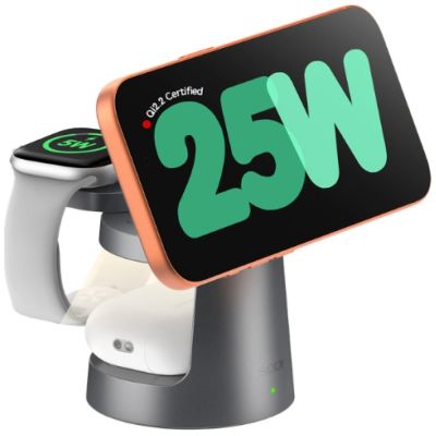 2. Ładowarka bezprzewodowa SODI 3w1 z lampką nocną 25W W108A - szara