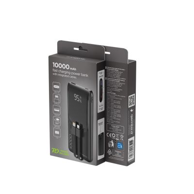 6. GEMBIRD POWERBANK O POJEMNOŚCI 10000MAH Z WYŚWIETLACZEM LCD ZINTEGROWANYMI KABLAMI SZYBKIM ŁADOWANIEM QC3.0 20W