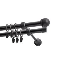 KARNISZ PODWÓJNY FI 19 MM CZARNY 200 CM GAŁKA MAX Z KÓŁKAMI KOWALSKI