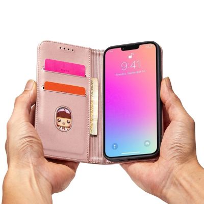 8. Magnet Card Case etui iPhone 14 Plus pokrowiec z klapką portfel podstawka różowe