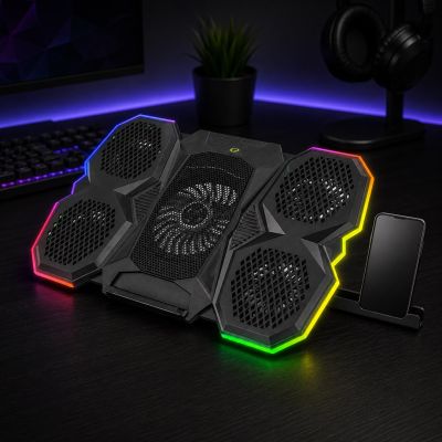 17. ESPERANZA PODSTAWKA CHŁODZĄCA GAMING Z PODSTAWKĄ NA TELEFON LED RGB BREVA EGC107