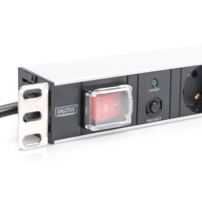 3. Digitus Listwa zasilająca PDU 19" Rack, 7x gniazdo schuko, 2.0m, 1x wtyk unischuko, 16A, wł./wył., zabezpieczenie przeciążeniowe, profil aluminiowy